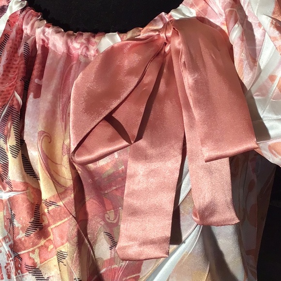 Simply Irresistible elastic waistline blouse pink floral with drawstring bow M - Picture 2 of 4